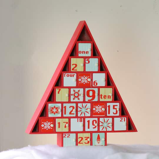 14.5" Red Tree Shaped Christmas Advent Calendar Decoration Advent